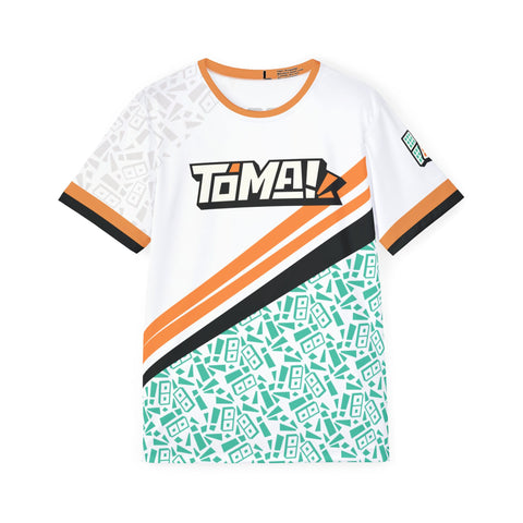 Toma! Men's Sports Jersey — Geometric White & Teal Athletic Tee