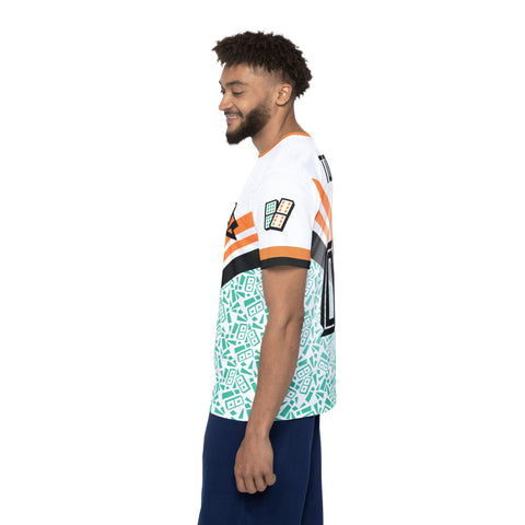 Toma! Men's Sports Jersey — Geometric White & Teal Athletic Tee