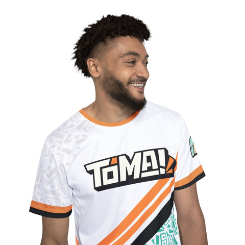 Toma! Men's Sports Jersey — Geometric White & Teal Athletic Tee