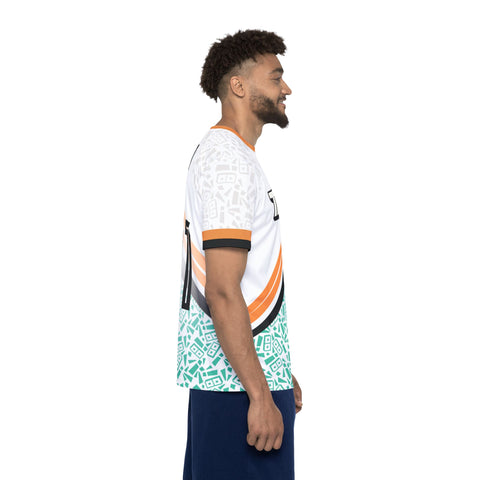 Toma! Men's Sports Jersey — Geometric White & Teal Athletic Tee