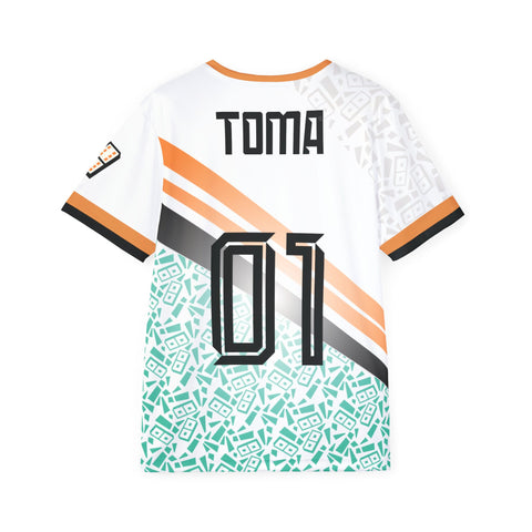 Toma! Men's Sports Jersey — Geometric White & Teal Athletic Tee